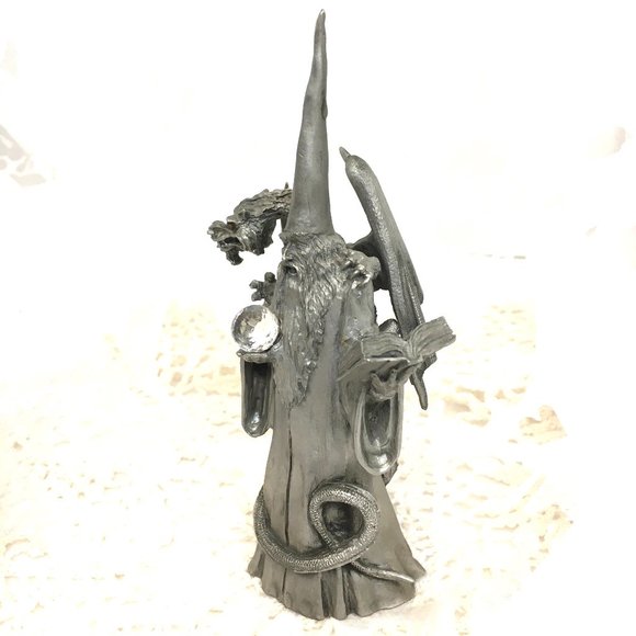 PERTH Pewter Wizard w/ Dragon – Book & Crystal Ball Figurine Vintage - Picture 13 of 15
